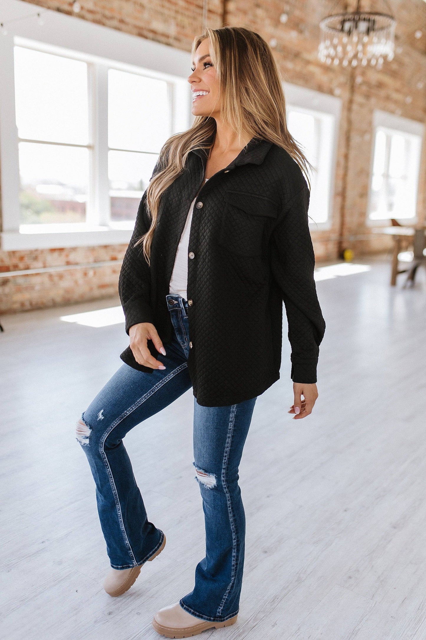 Cameron Quilted Shacket - Black