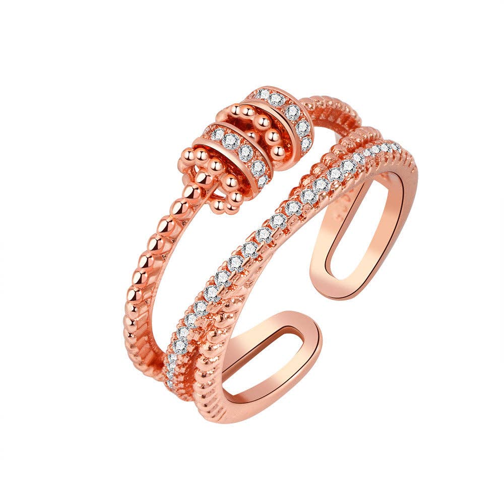 Layered Bead Anxiety Fidget Spinner Ring in Solid Copper: Silver