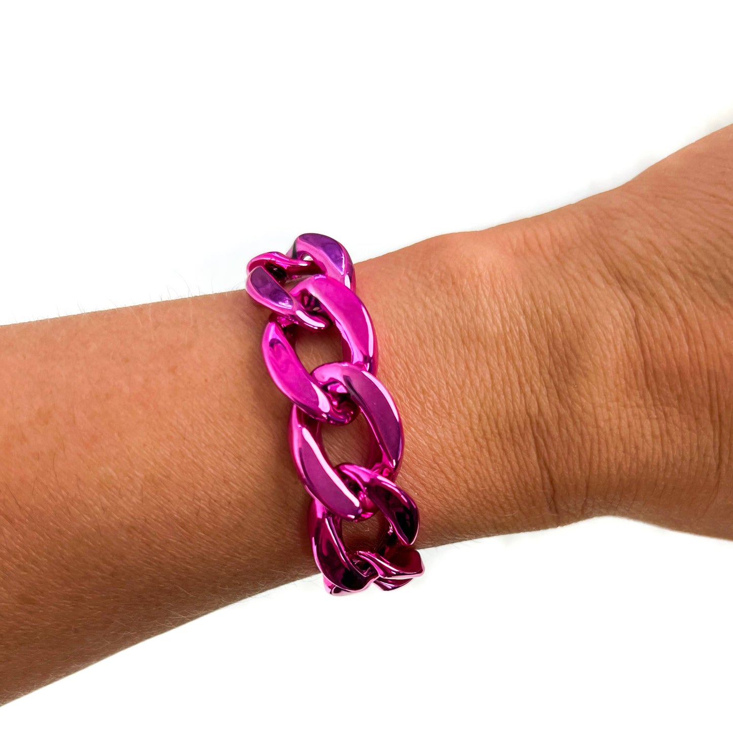 Metallic Magenta Pink Chunky Acrylic Chain Link Bracelet