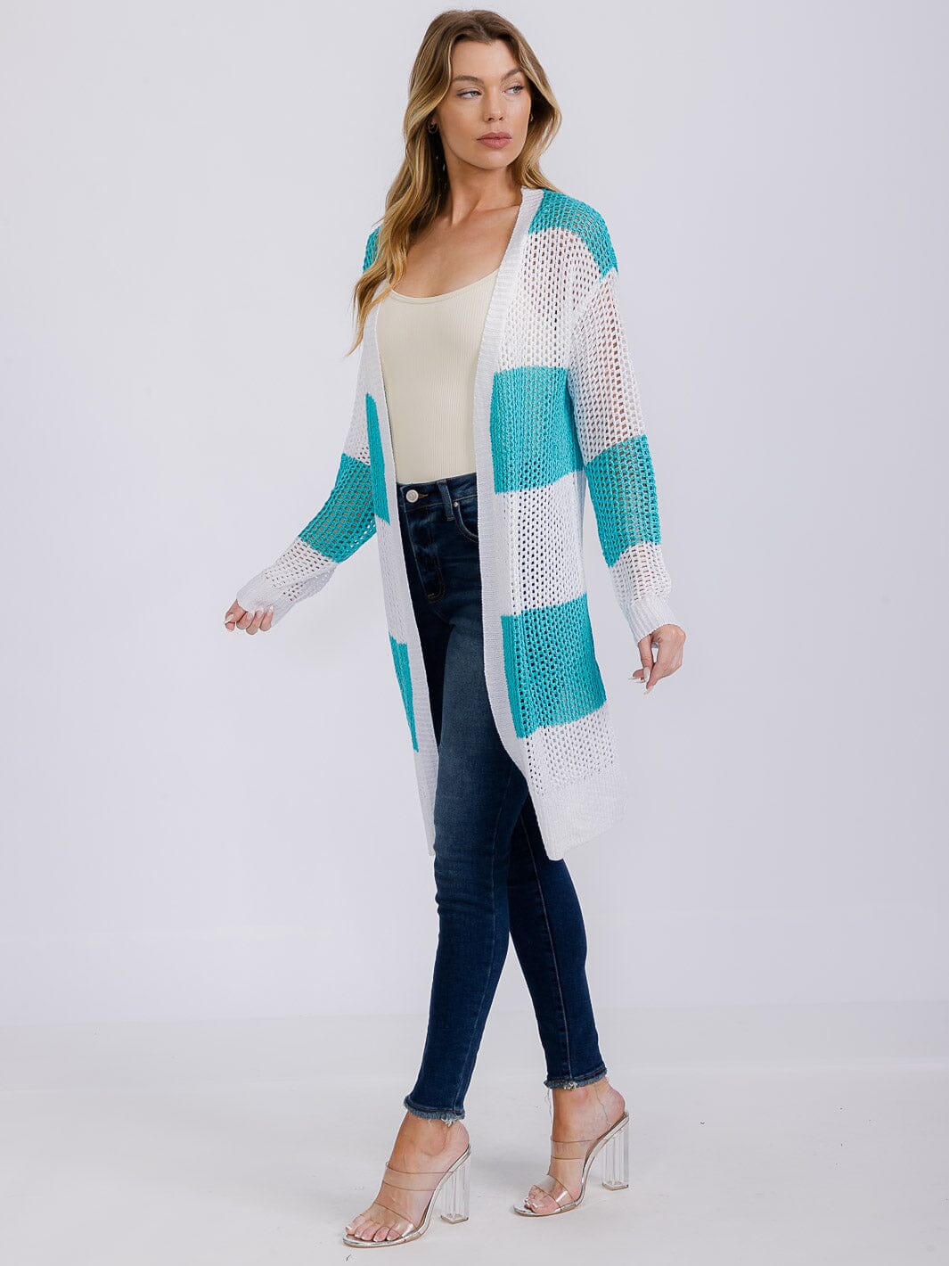Teal & White Lightweight Knit Cardigan