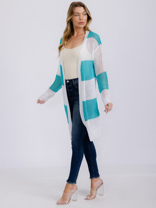 Teal & White Lightweight Knit Cardigan
