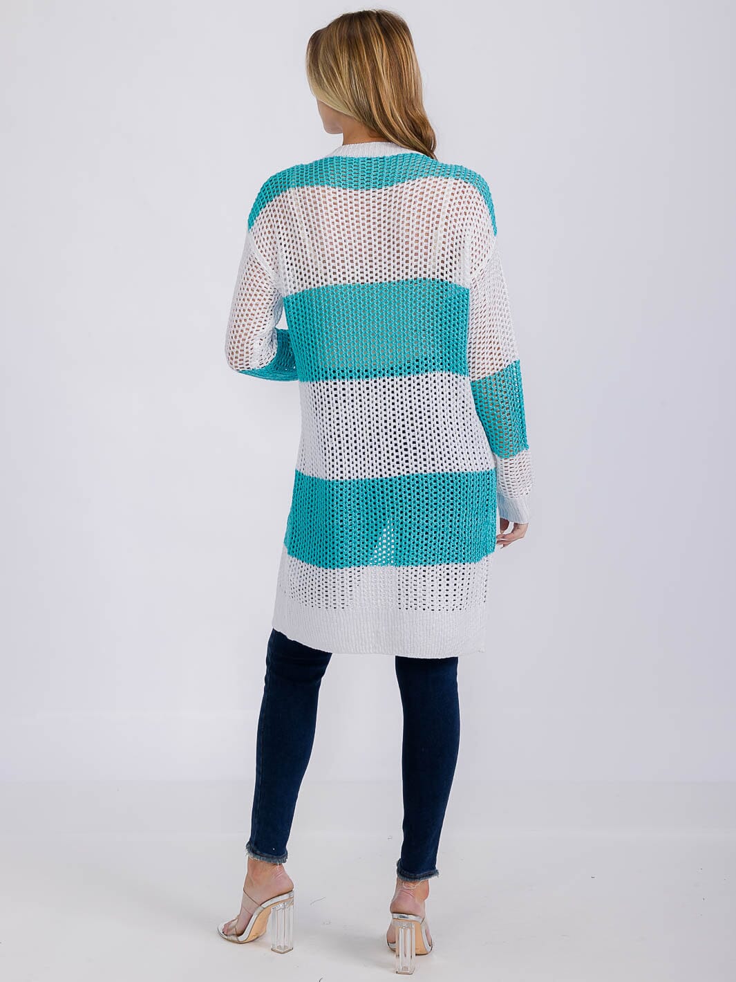 Teal & White Lightweight Knit Cardigan