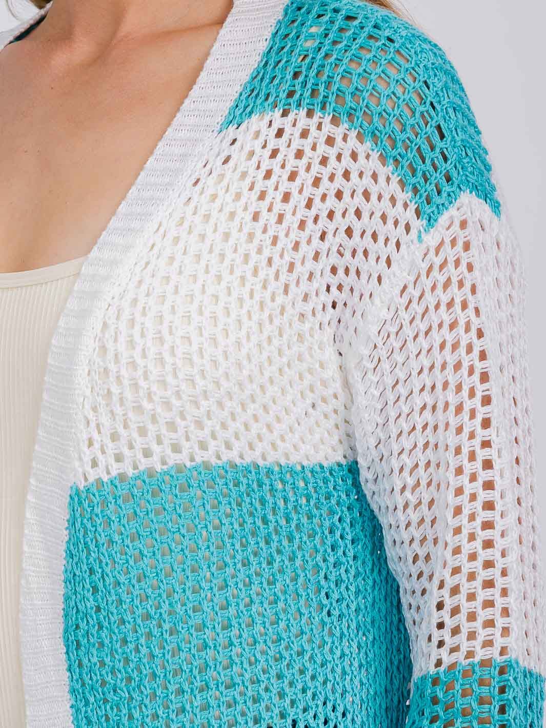 Teal & White Lightweight Knit Cardigan