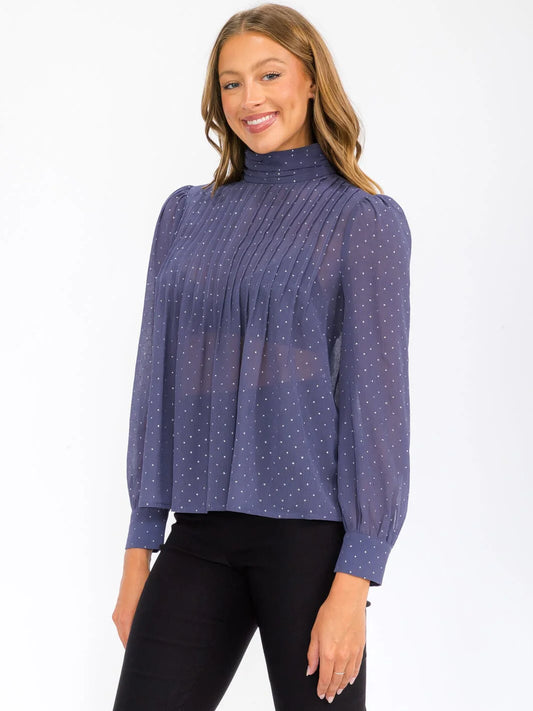 Razzle Dazzle Navy Sheer Top with Sparkle
