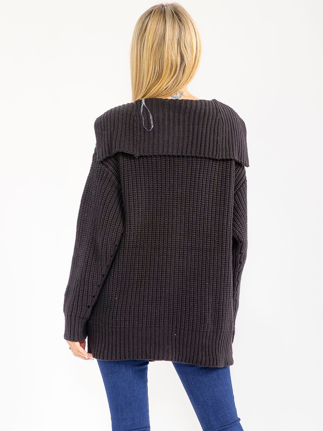 Ribbed Knit Cardigan in Black