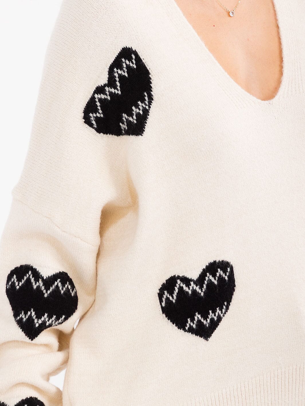 V-Neck Heart Pattern Knit Sweater