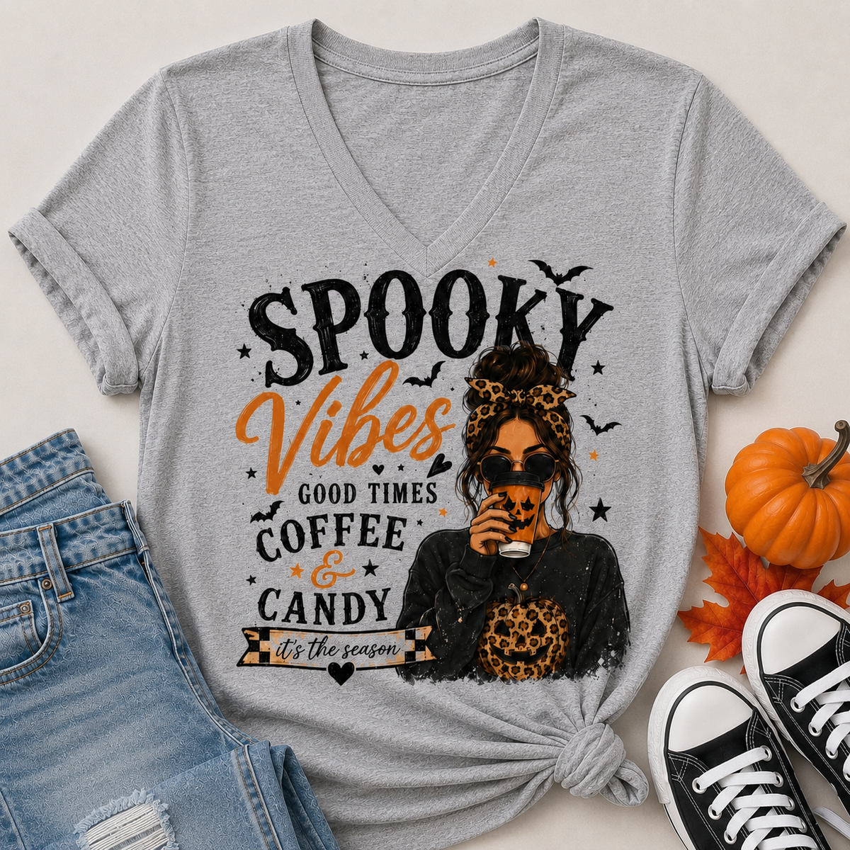 Spooky Vibes Mom V-NECK Graphic Tee