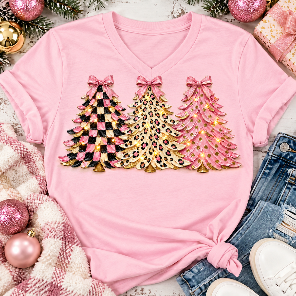 Girly Christmas Trees Graphic Apparel