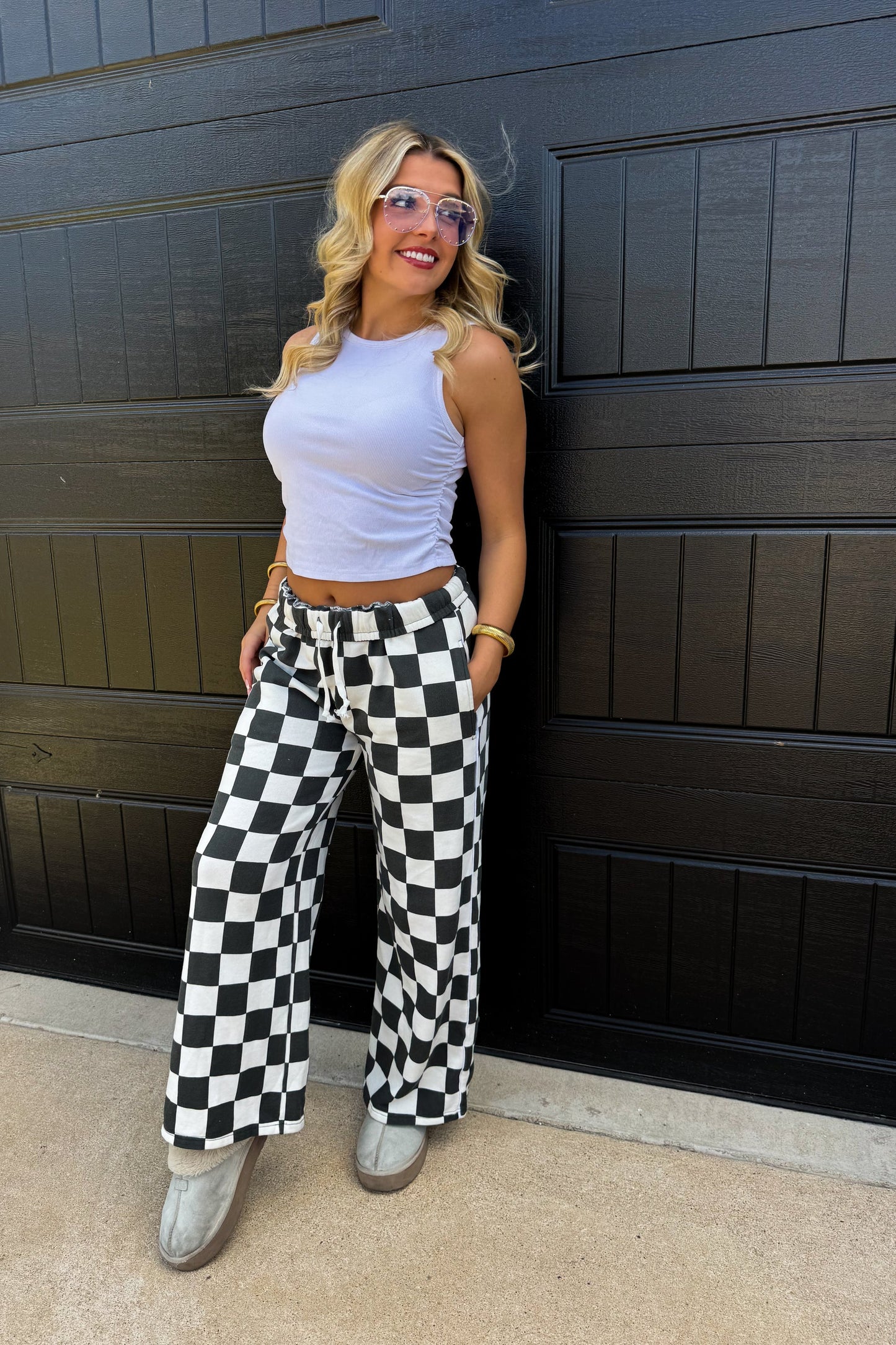 Gridy Girl Checkered Wide Leg Joggers