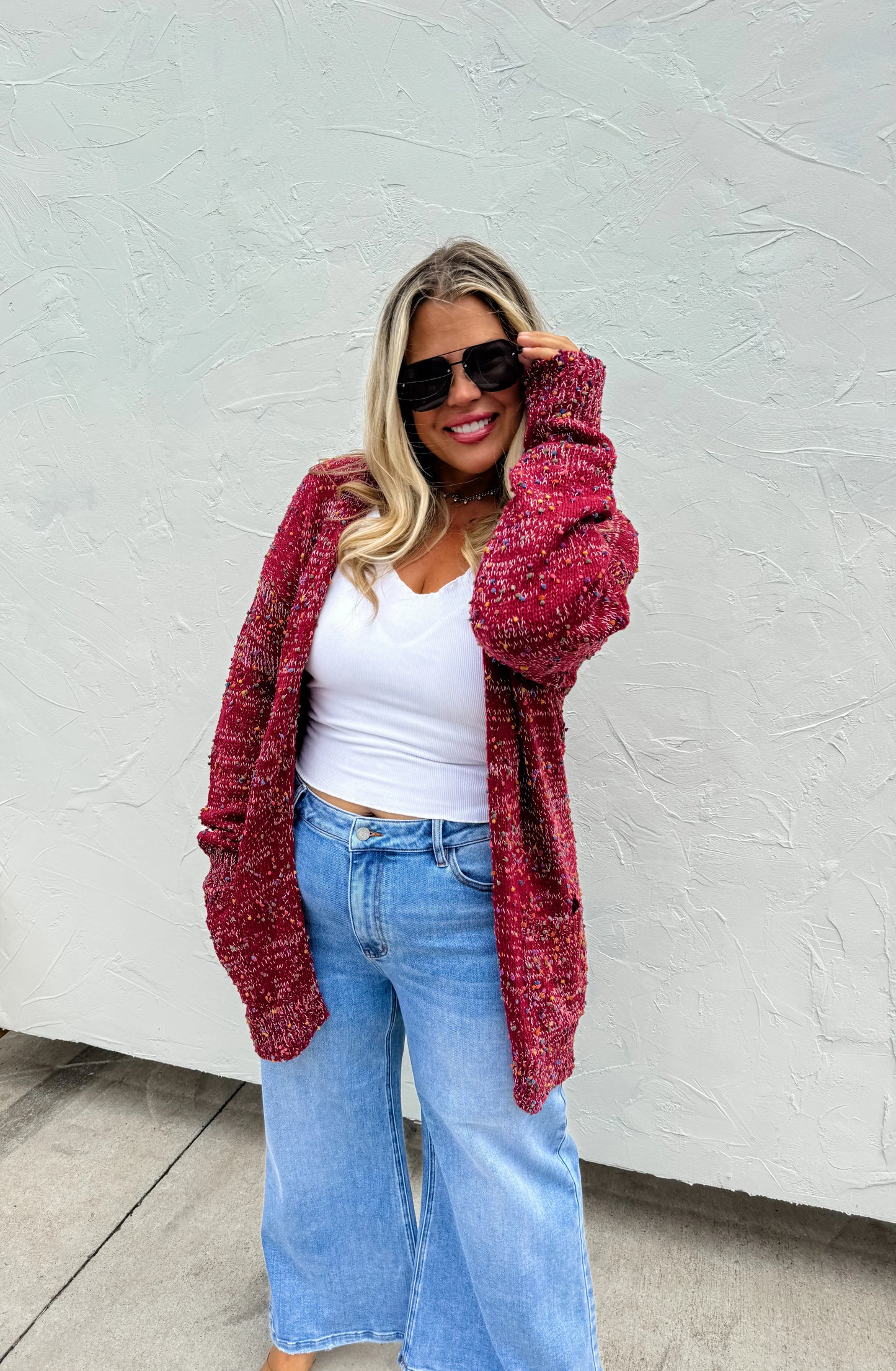 Miley Dot Cardigan - Wine