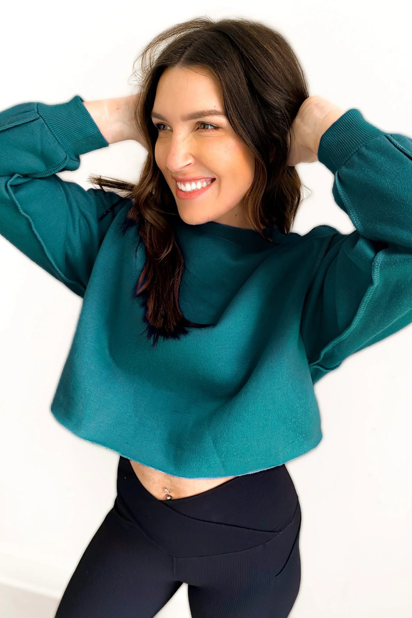 Izzy Inside-Out Cropped Sweatshirt - Turquoise