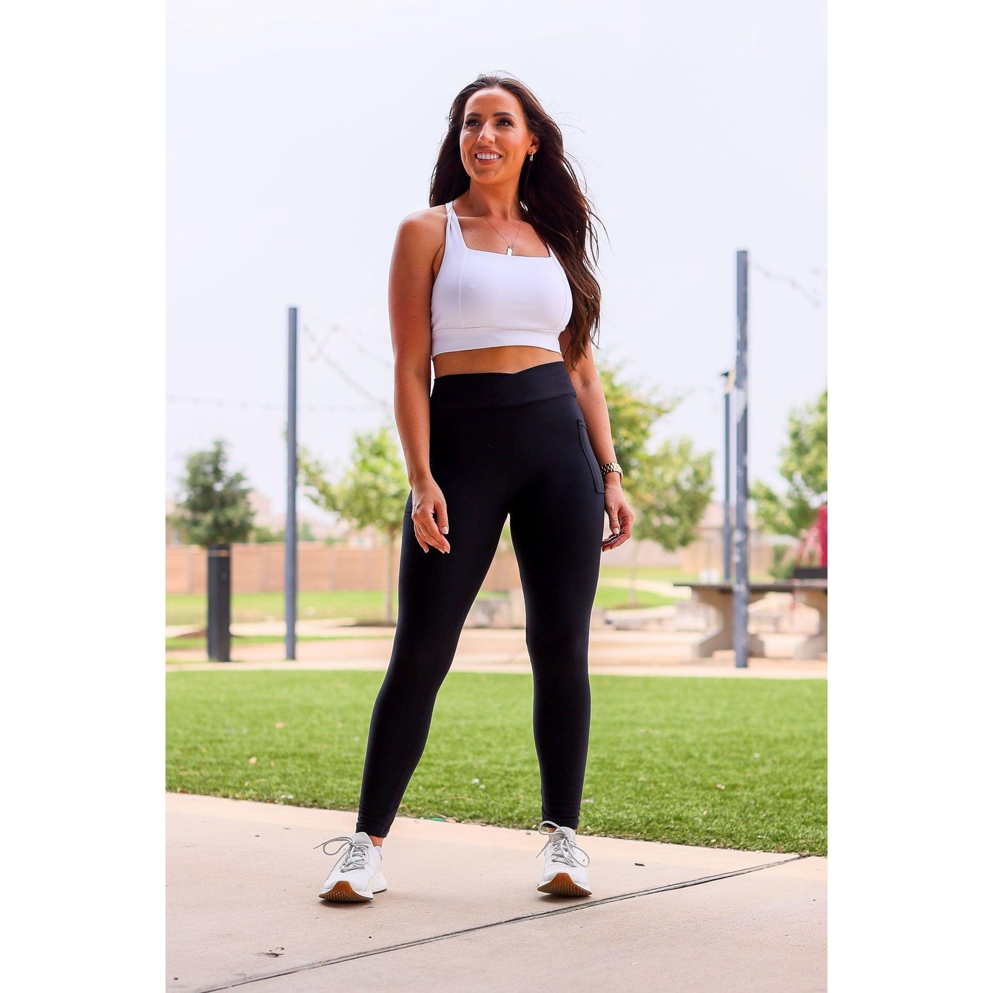 The Stephanie - Crossover BLACK Pocket Full Length Leggings