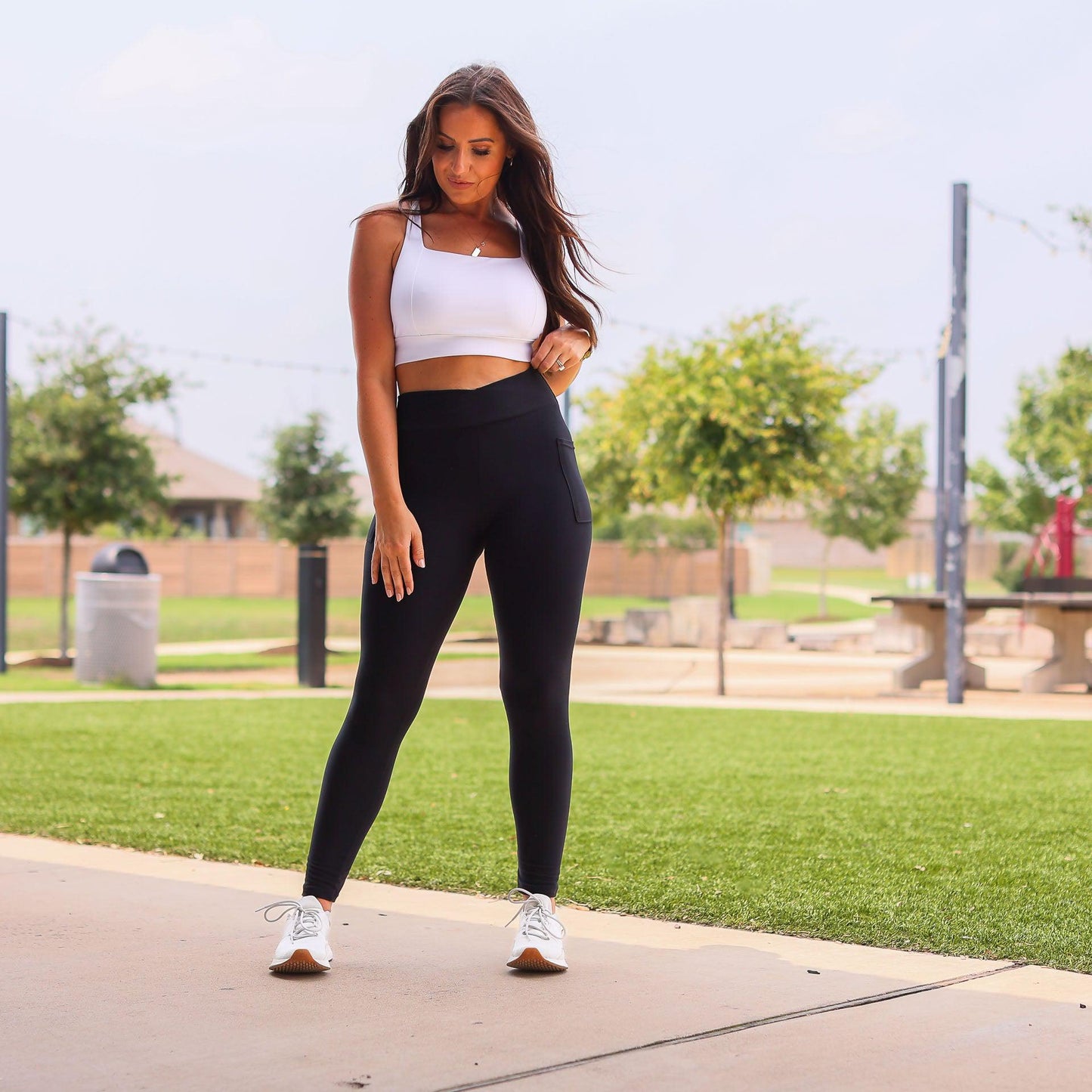 The Stephanie - Crossover BLACK Pocket Full Length Leggings