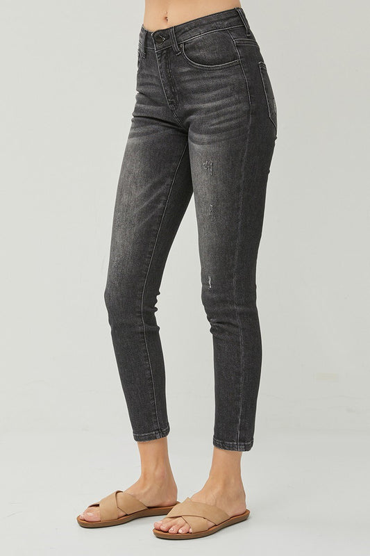 Risen Black Mid Rise Ankle Skinny Jeans