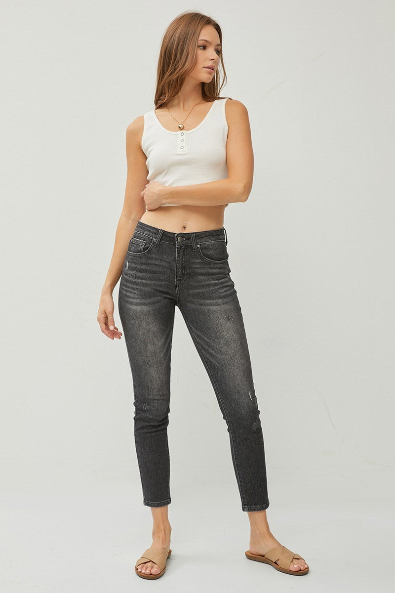 Risen Black Mid Rise Ankle Skinny Jeans