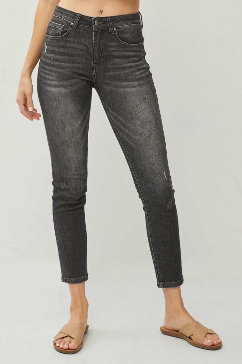 Risen Black Mid Rise Ankle Skinny Jeans
