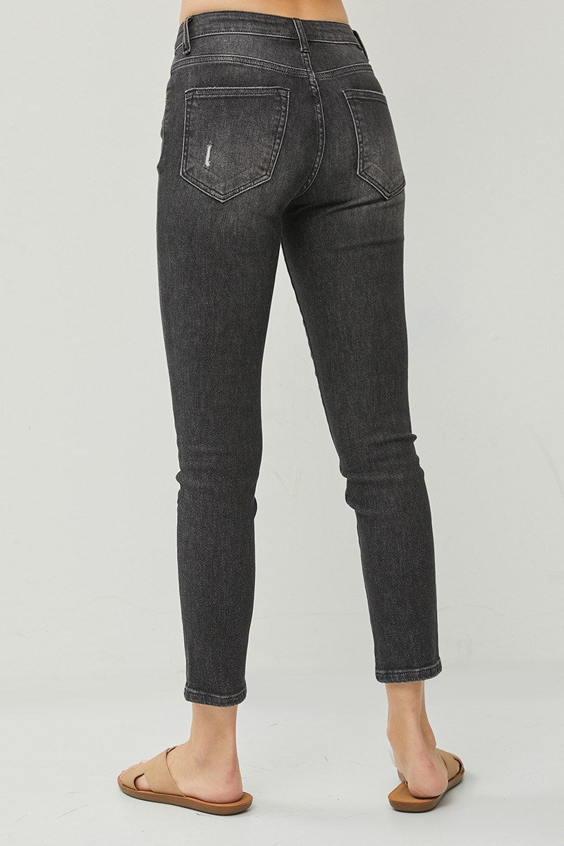 Risen Black Mid Rise Ankle Skinny Jeans