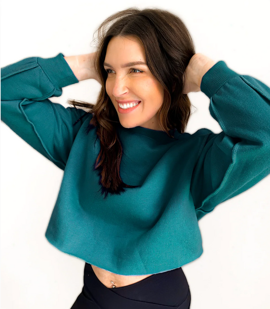 Izzy Inside-Out Cropped Sweatshirt - Turquoise
