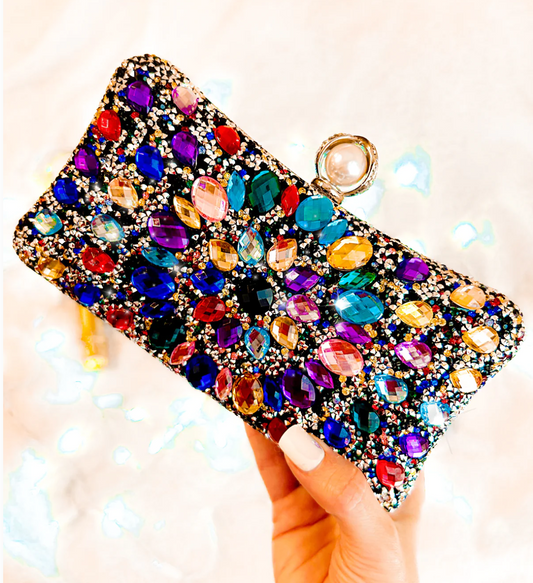 Showstopper Bejewled Clutch - Silver Multicolor