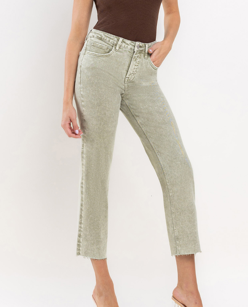 Tummy Control High Rise Crop Jeans from Lovervet by Vervet - Olive Green