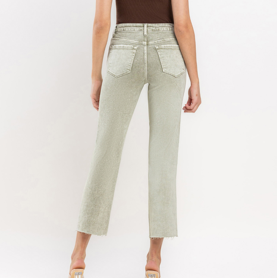 Tummy Control High Rise Crop Jeans from Lovervet by Vervet - Olive Green