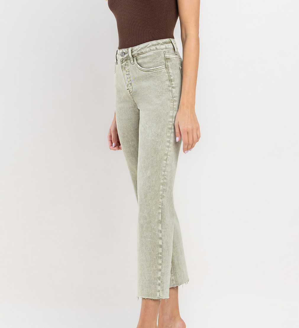 Tummy Control High Rise Crop Jeans from Lovervet by Vervet - Olive Green