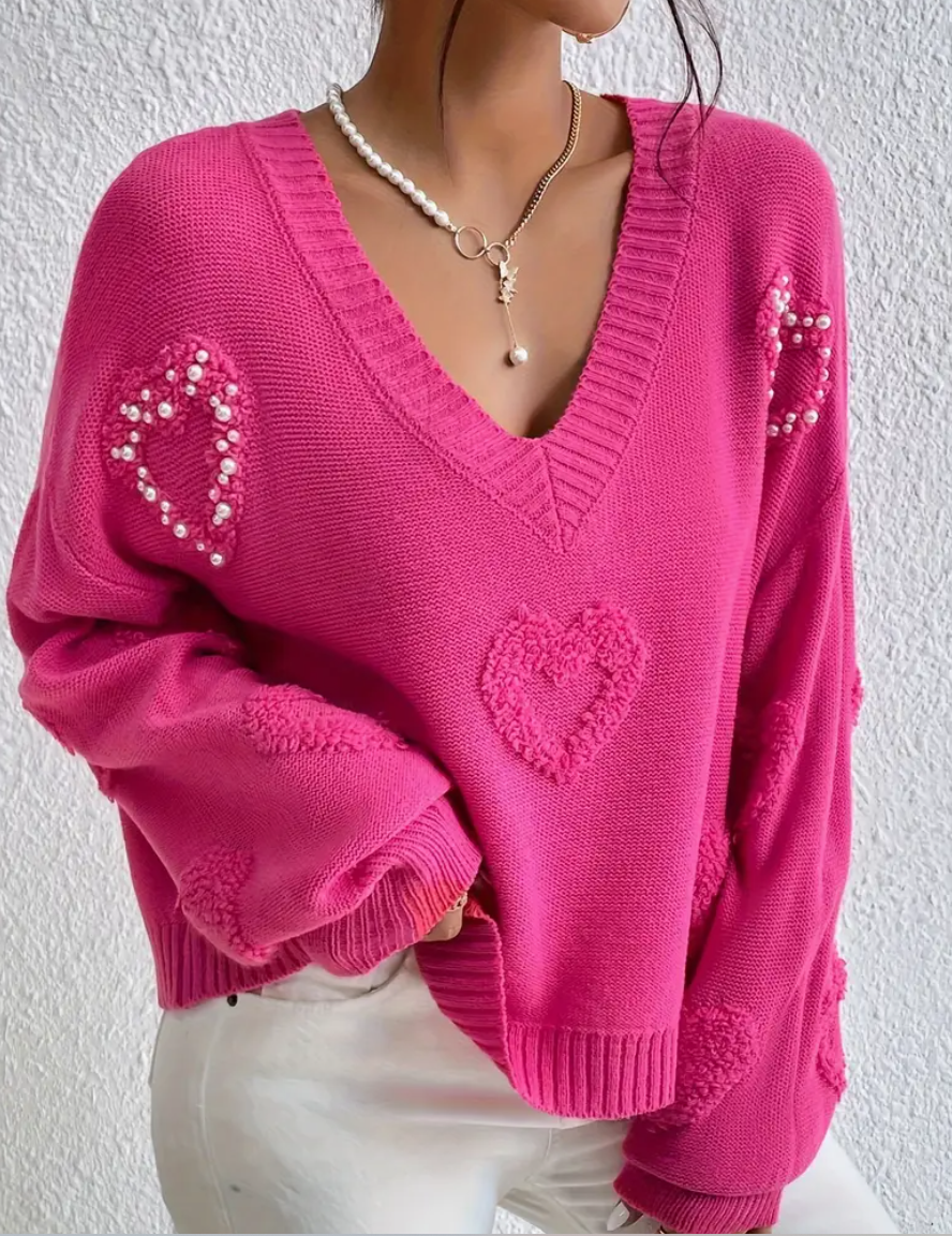 Heart You Pink Sweater with Pearls