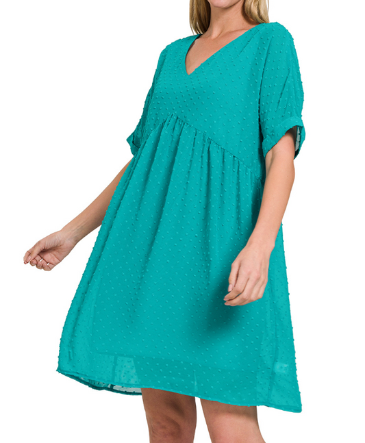 Pop of Teal Textured Dress