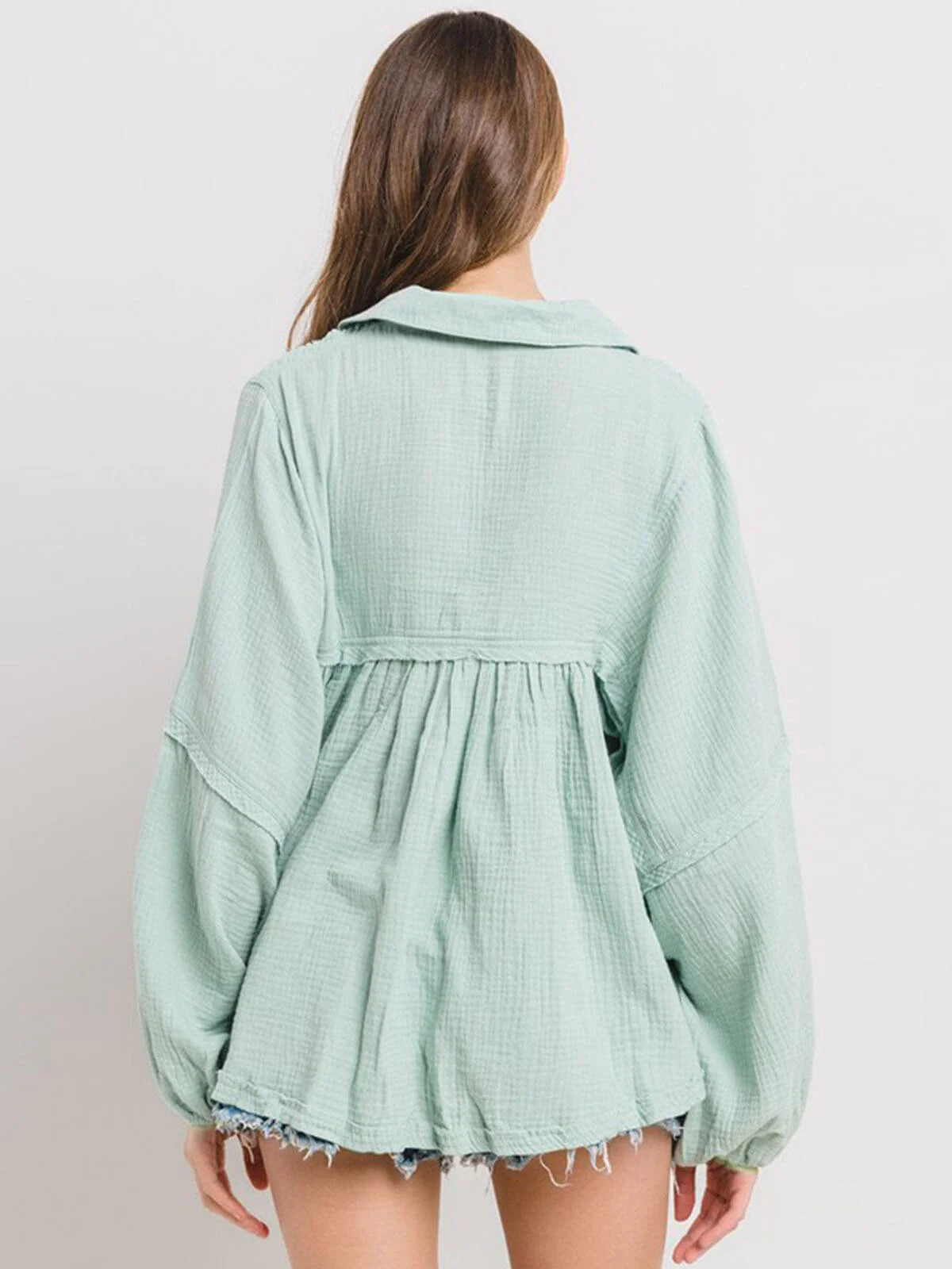Crystal Sage V Neck Linen Babydoll Tunic