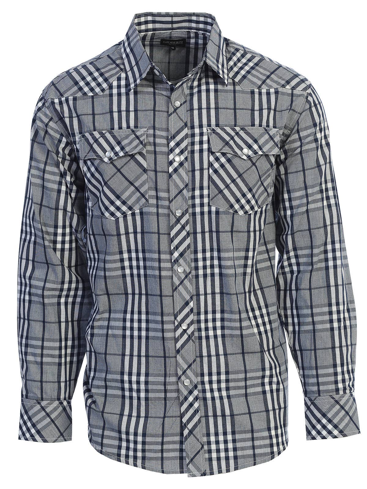 Men's Pearl Snap Button Down Plaid Long Sleeve Western Shirt
