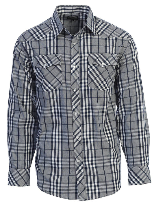 Men's Pearl Snap Button Down Plaid Long Sleeve Western Shirt