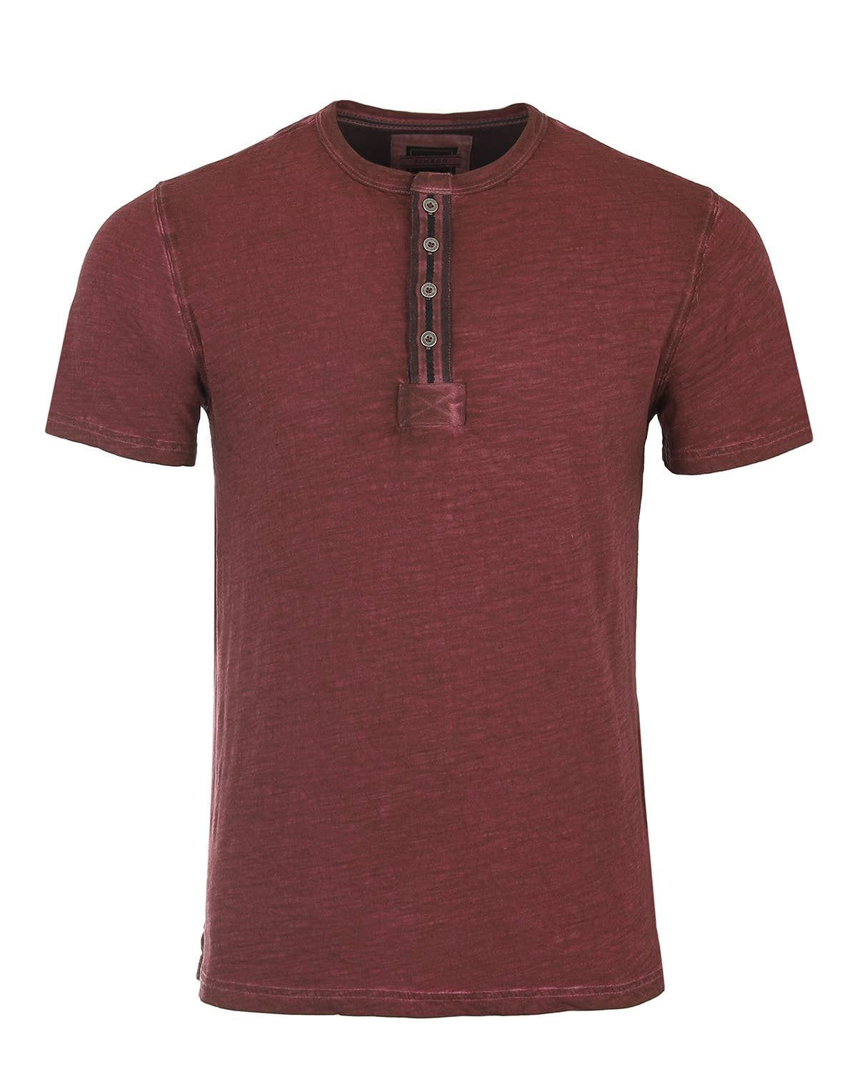 MEN'S Short Sleeve Color Garment Dyed Henley Shirt: Maroon