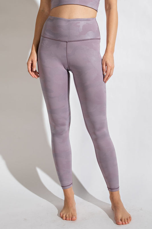 MonoB Tapered Band Solid Leggings with Back Pockets - Bark