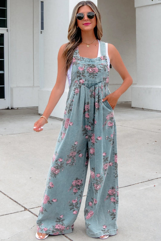 Floral Wide Leg Overall Jumpsuit