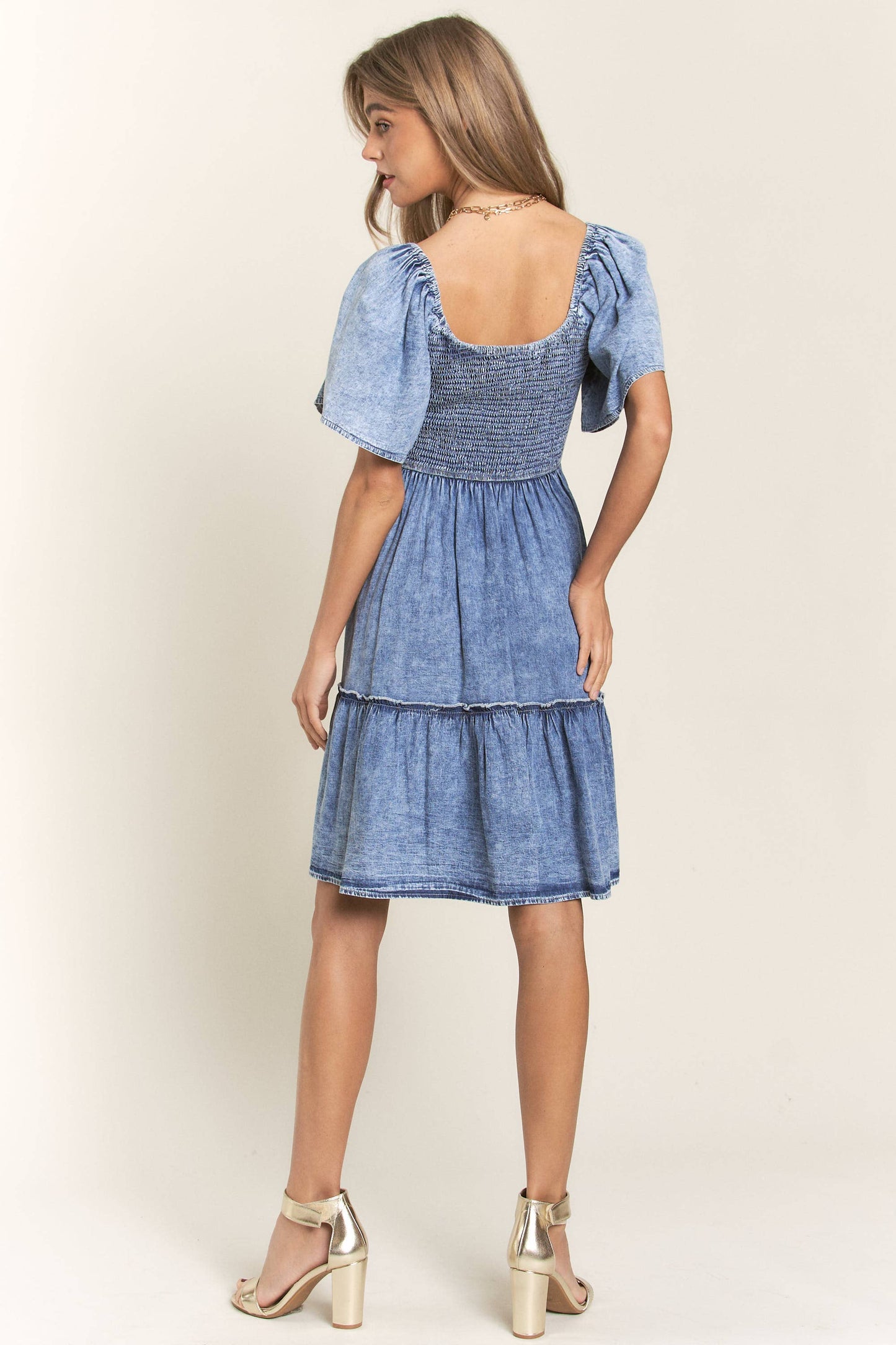 Washed Denim Smocked Top Dress