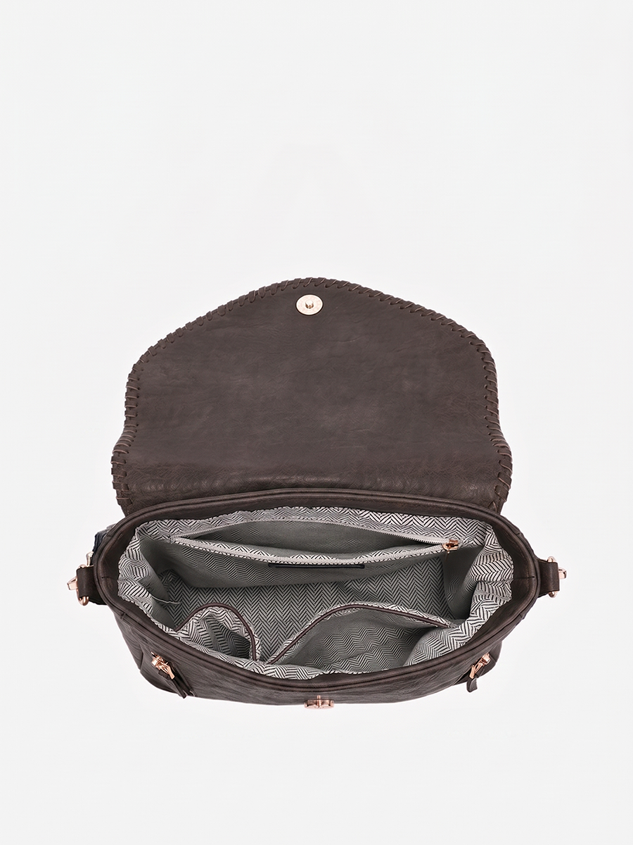 Lorelei Double Zip Crossbody – Whipstitch Trim - Brown