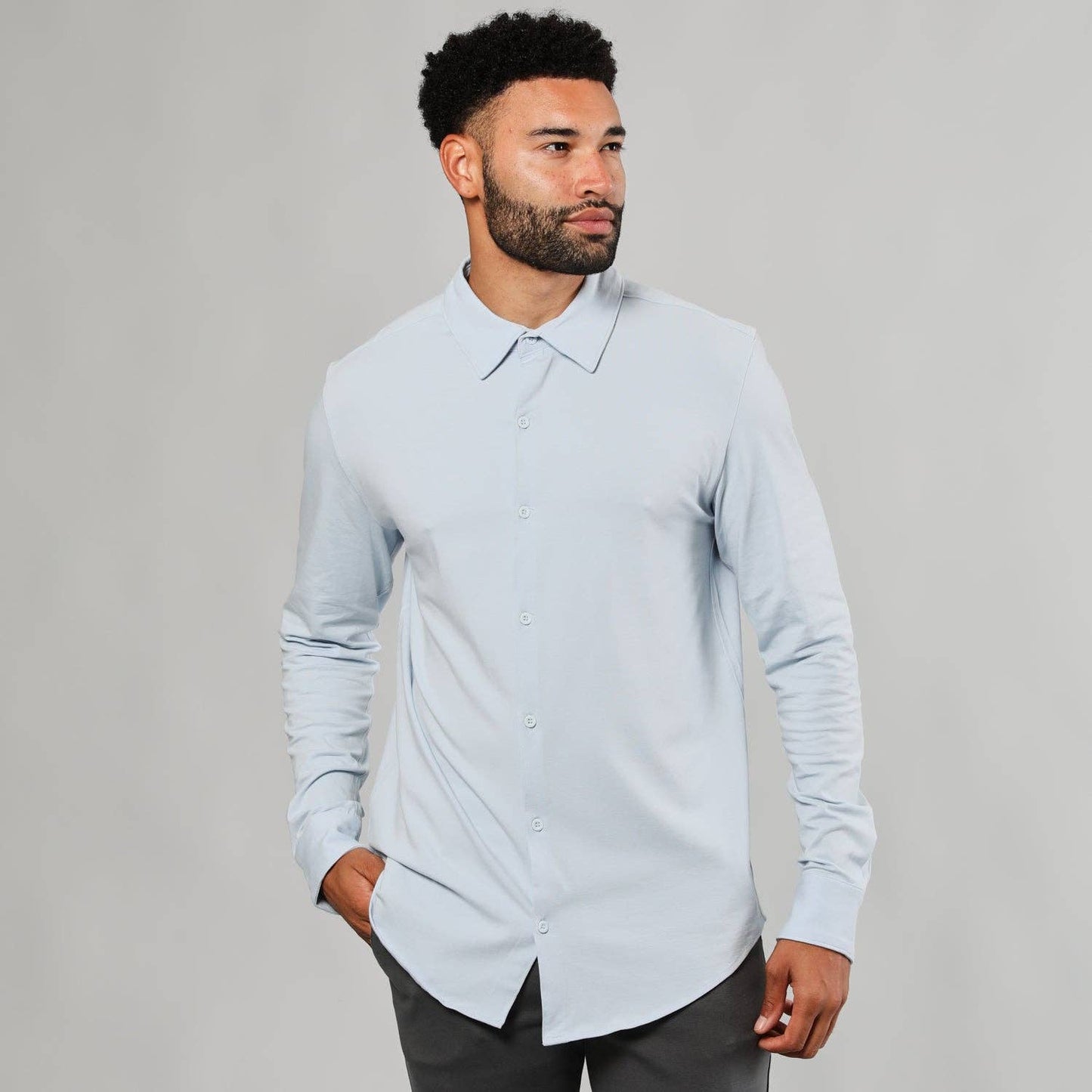 MEN'S Pale Blue Super Stretch Button Up Shirt