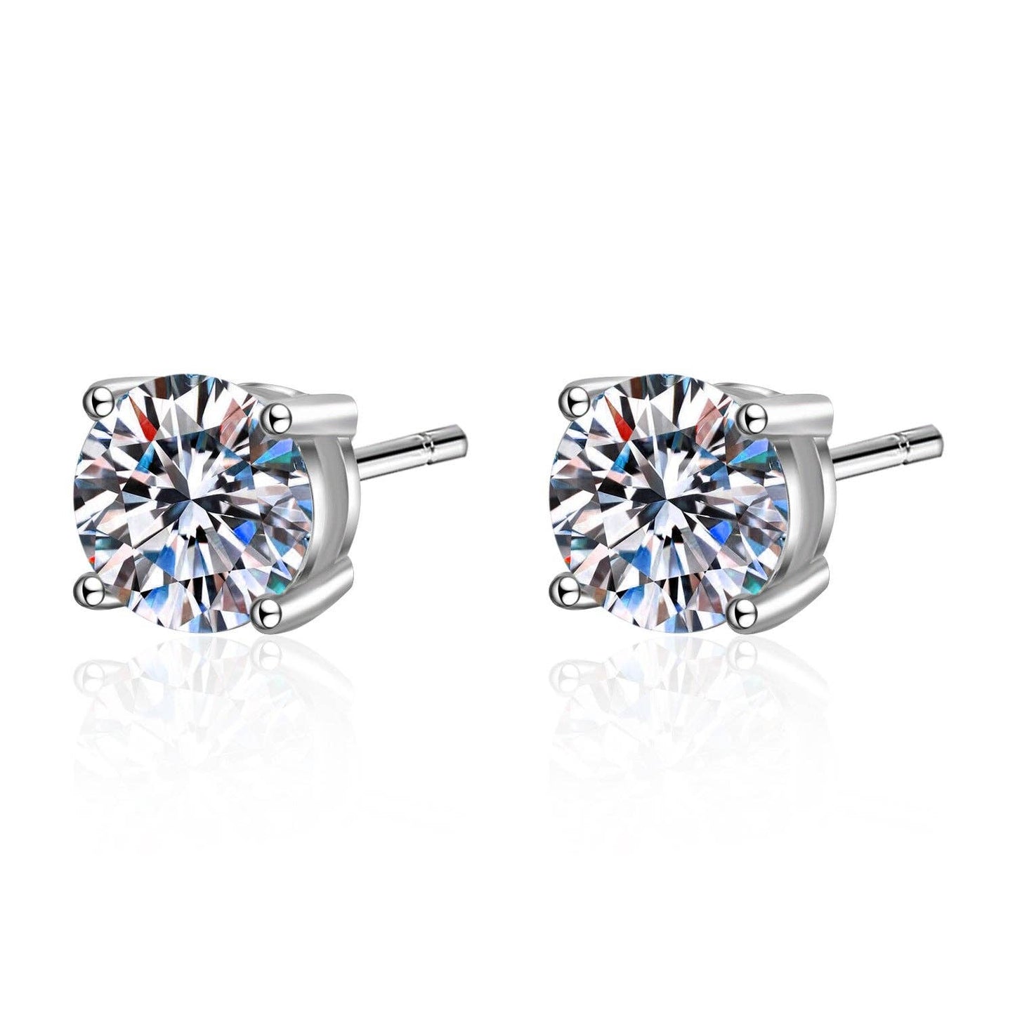 Four-Prong Moissanite Stud Earrings in 925 Sterling Silver: 0.4 ct