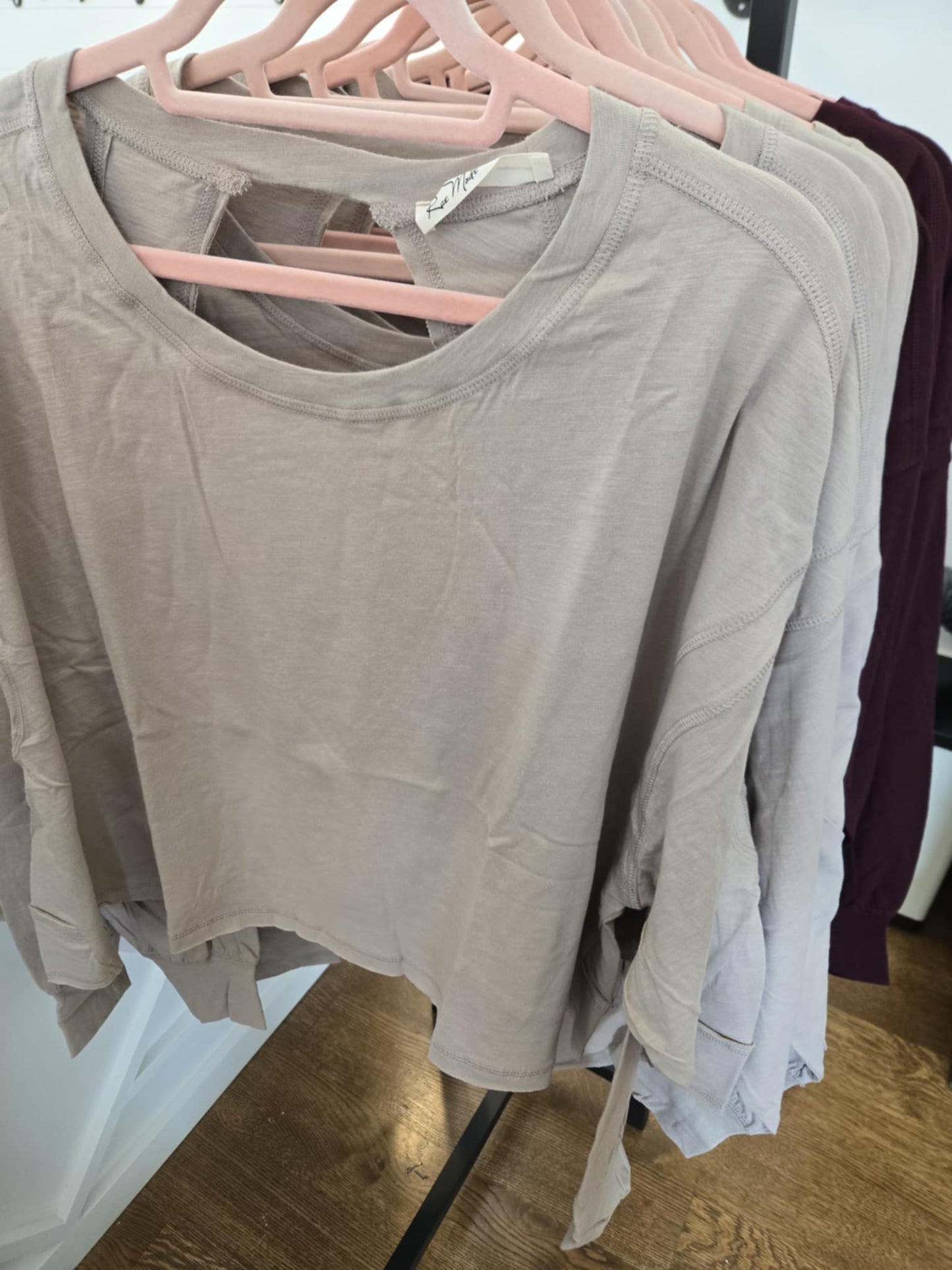 Open Back Long Sleeve Thumb Hole Top - Taupe