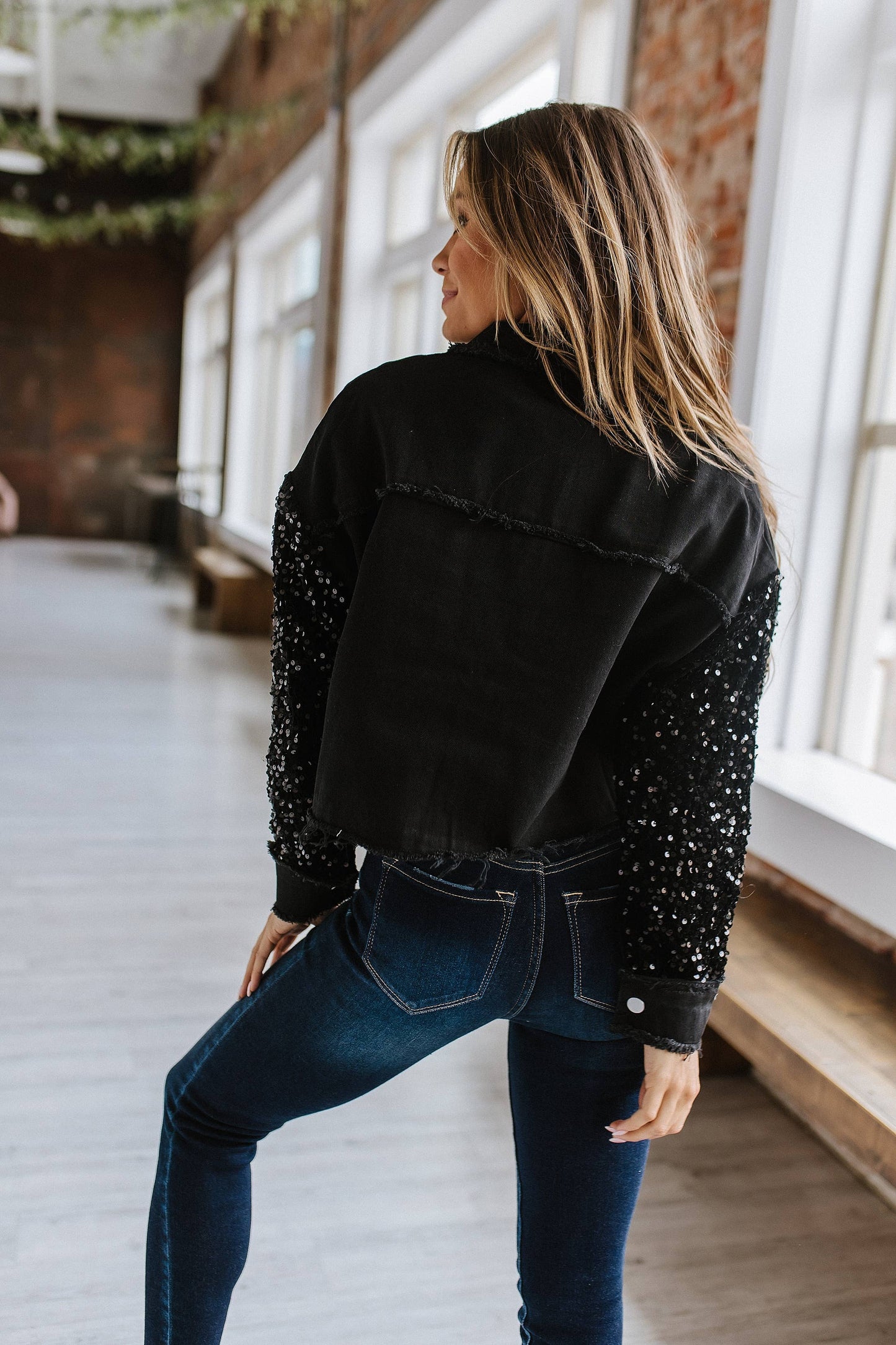 Black Sequin Denim Jacket