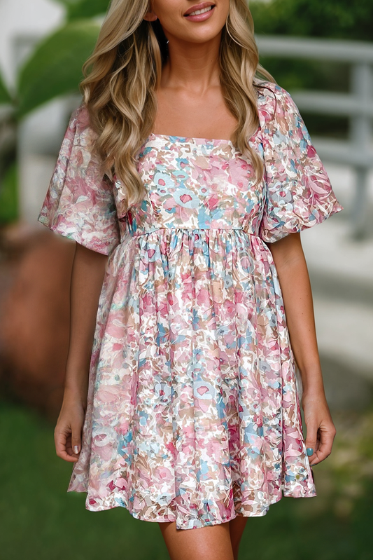 Women Floral Print Puff Sleeve Mini Dress | S-XL: Missy / XL / As shown