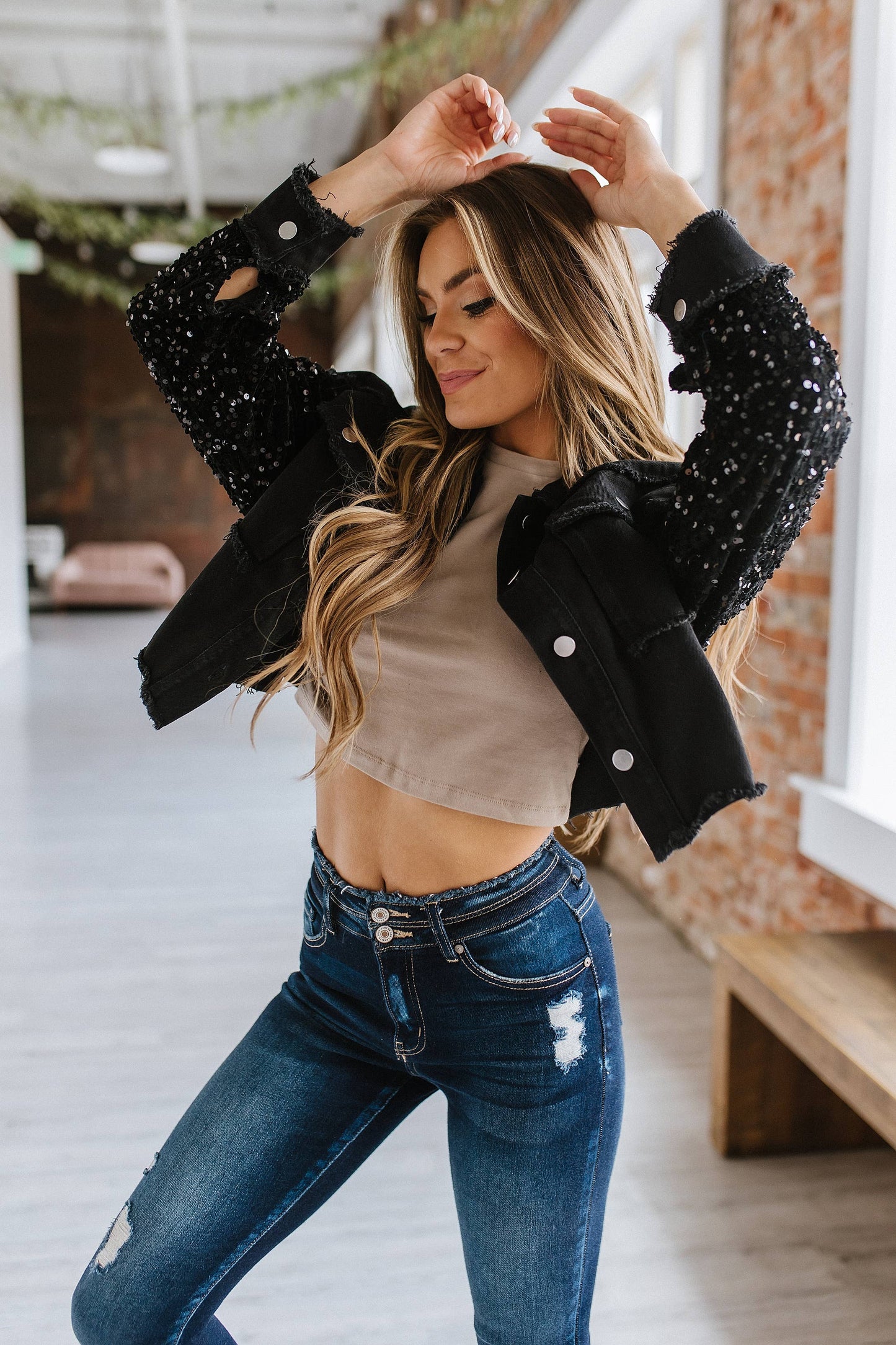 Black Sequin Denim Jacket