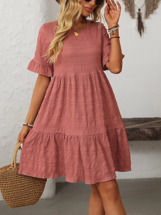 Textured Ruffle Tiered Dress