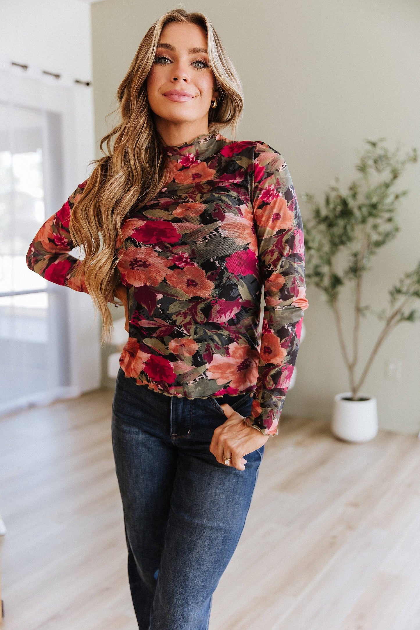 Isolde Floral Print Mesh Top