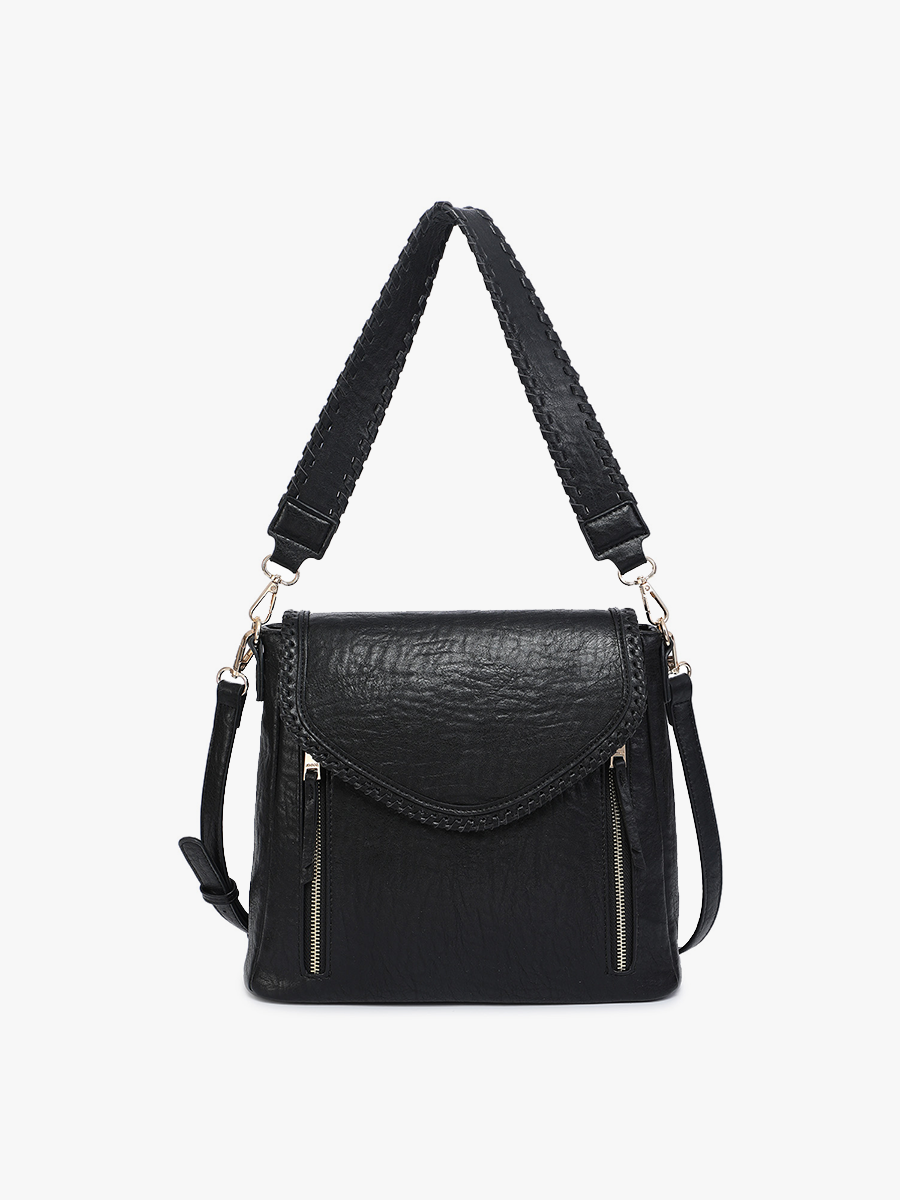 Lorelei Double Zip Crossbody – Whipstitch Trim - Brown