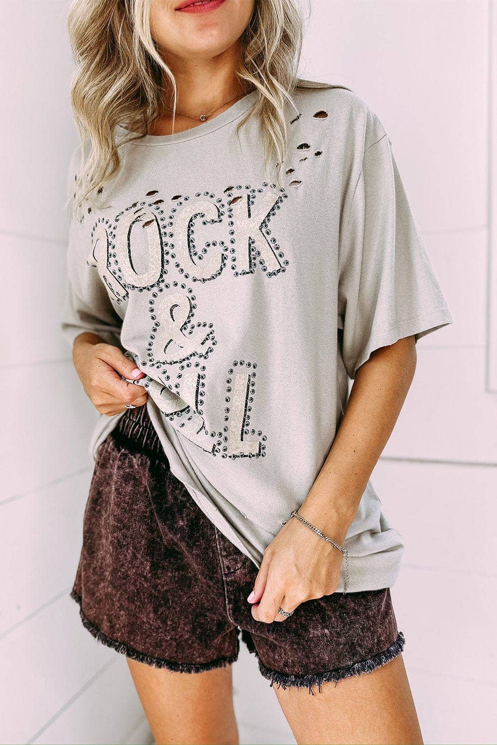 Rock & Roll Graphic Ripped Oversized Tee