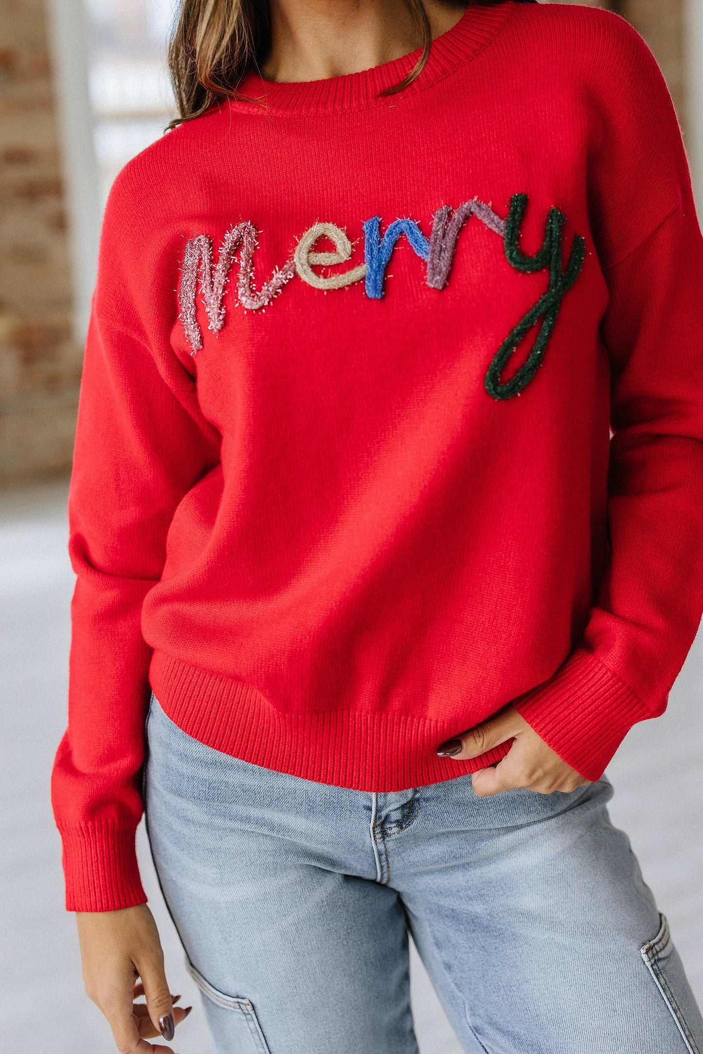 Merry Tinsel Letter Sweater