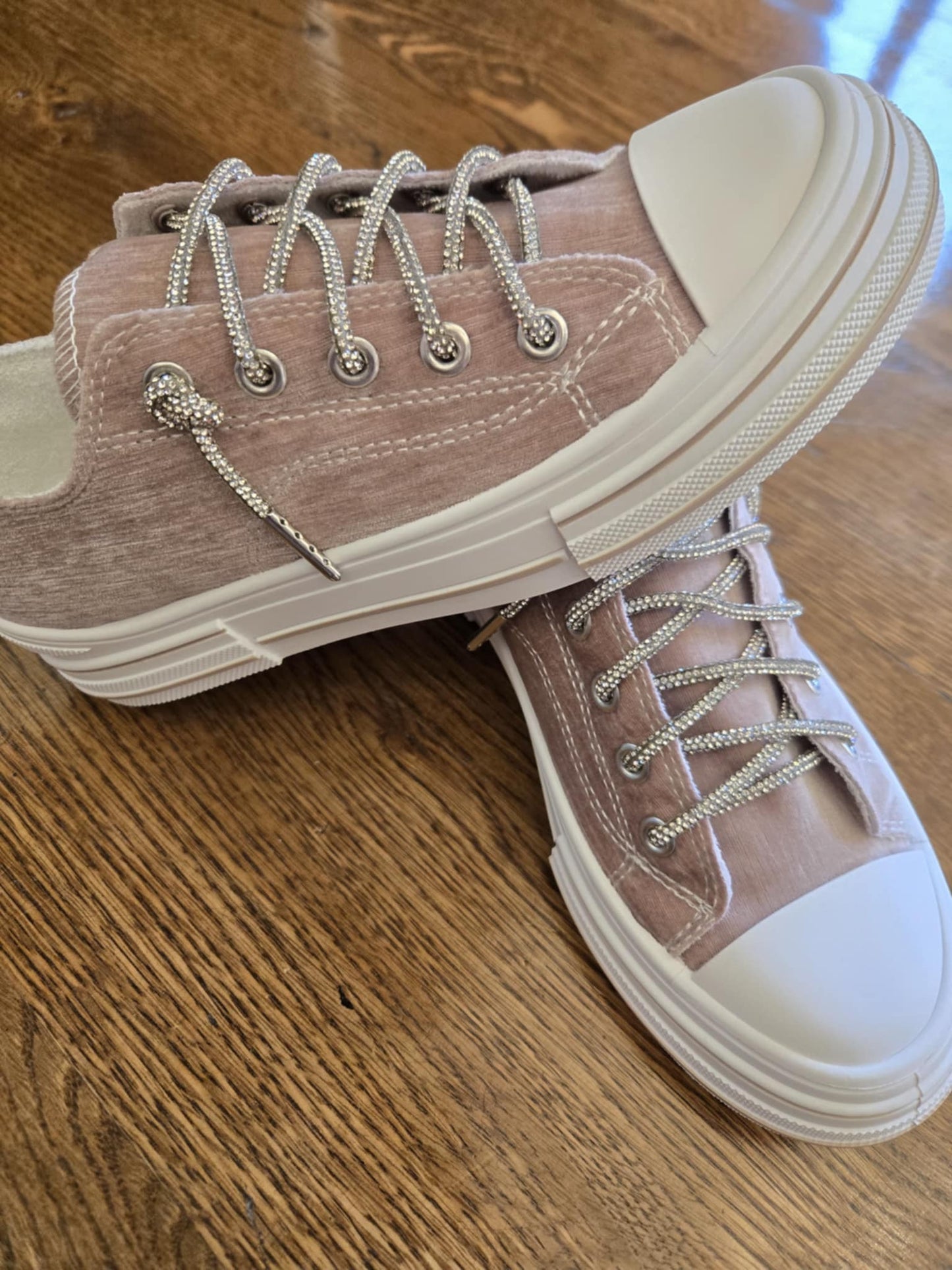 Very G Aman Taupe Suede Sneaker with Rhinestone Laces