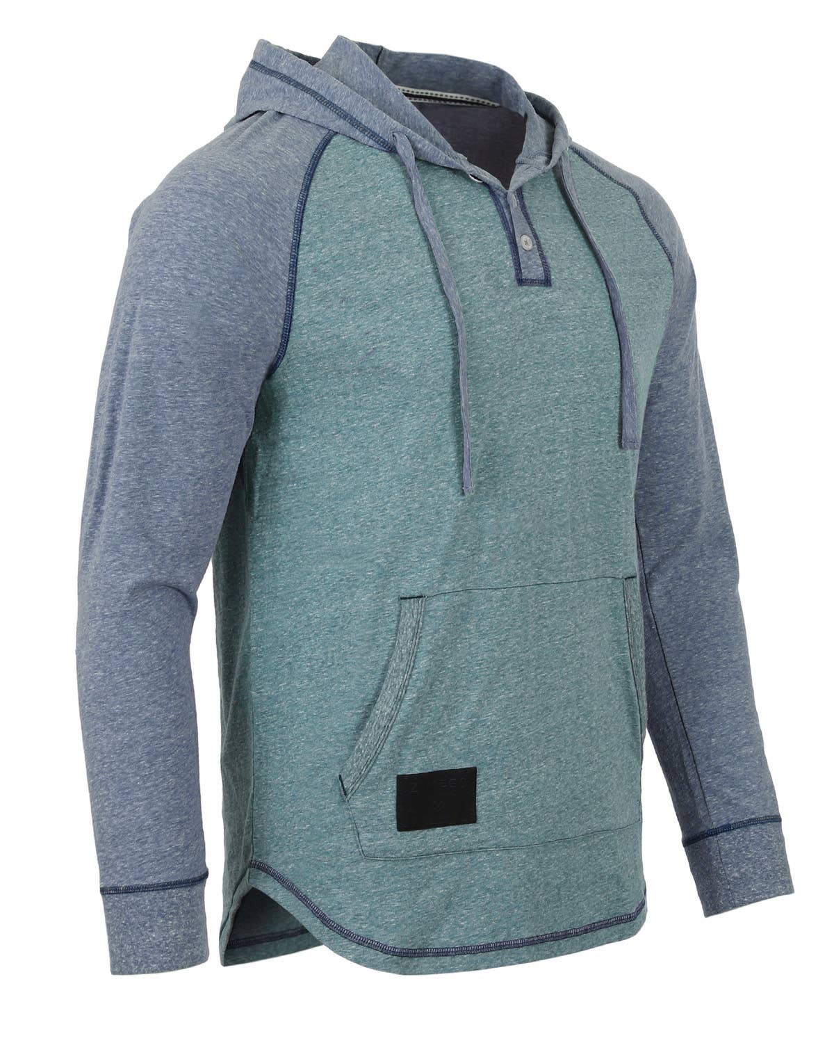 Long Sleeve Color Block Pullover Thin Hoodie: Green / Navy