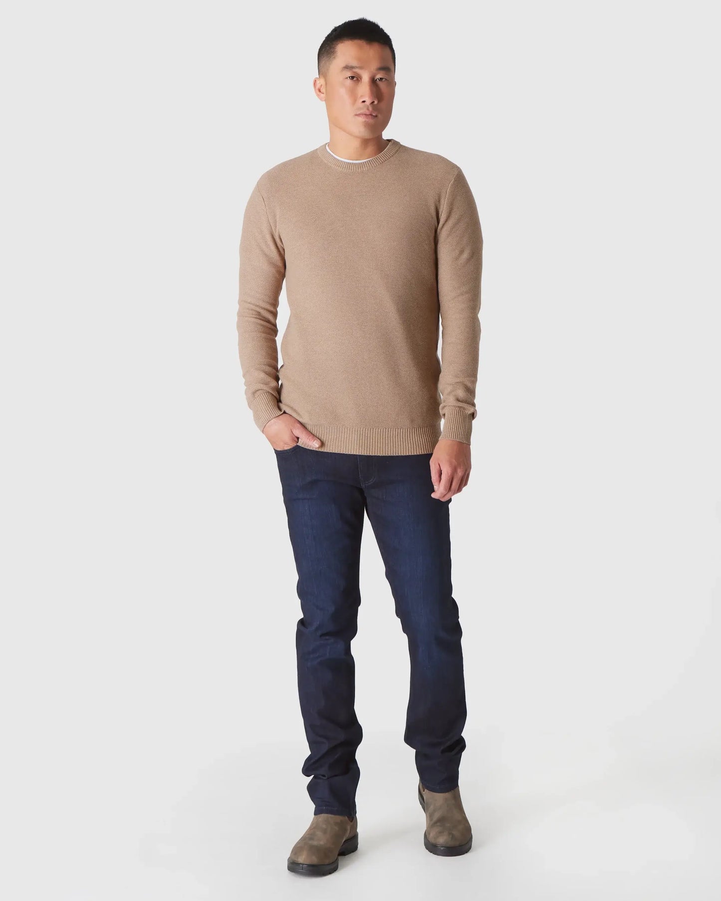 MEN'S Crew Sweater in Heather Camel Pique